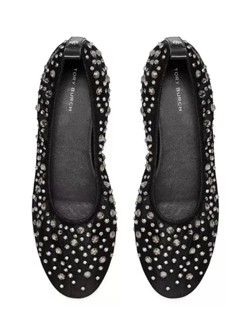 Tory Burch Black Crystal-Studded Ballet Flats